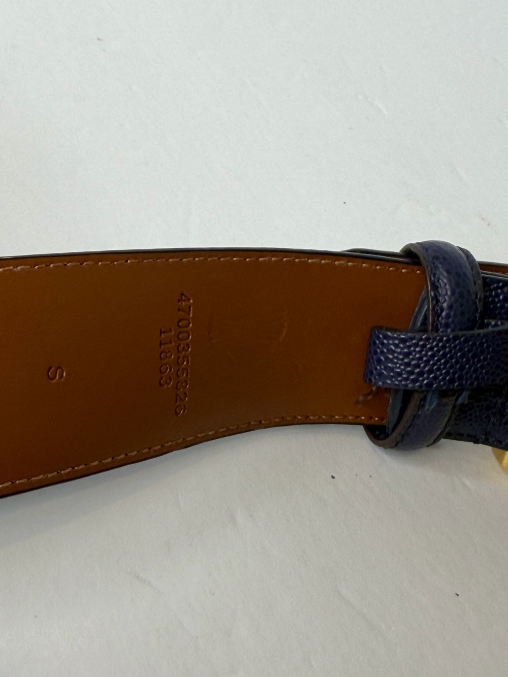 Ralph Lauren RLL  leather belt size S in navy blue gold-tone buckle - Picture 7 of 14